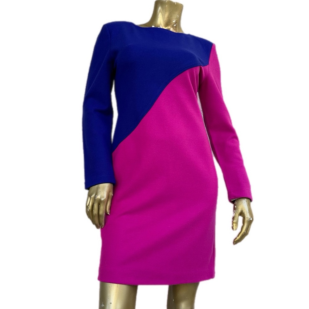 Vintage unbranded long sleeve color-block mini dress 35” bust